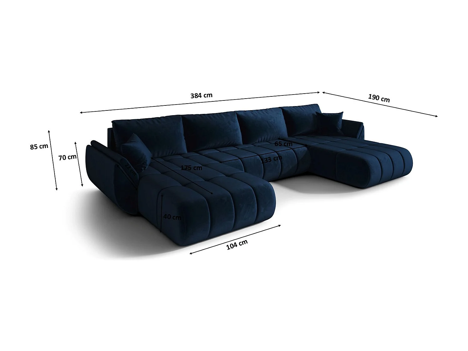 Canapé d'angle convertible avec compartiment de rangement TOKYO U PREMIUM, tissu MONOLITH, bleu foncé