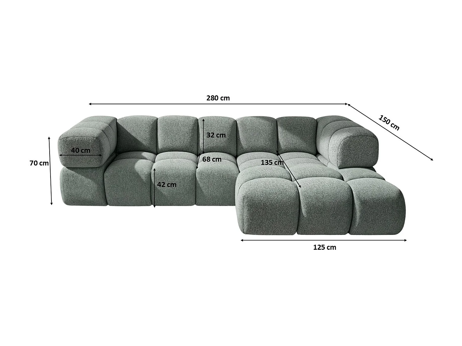 Canapé d'angle en L Averro, tissu Puente, couleur menthe, à droite