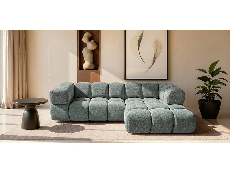 Canapé d'angle en L Averro, tissu Puente, couleur menthe, à droite