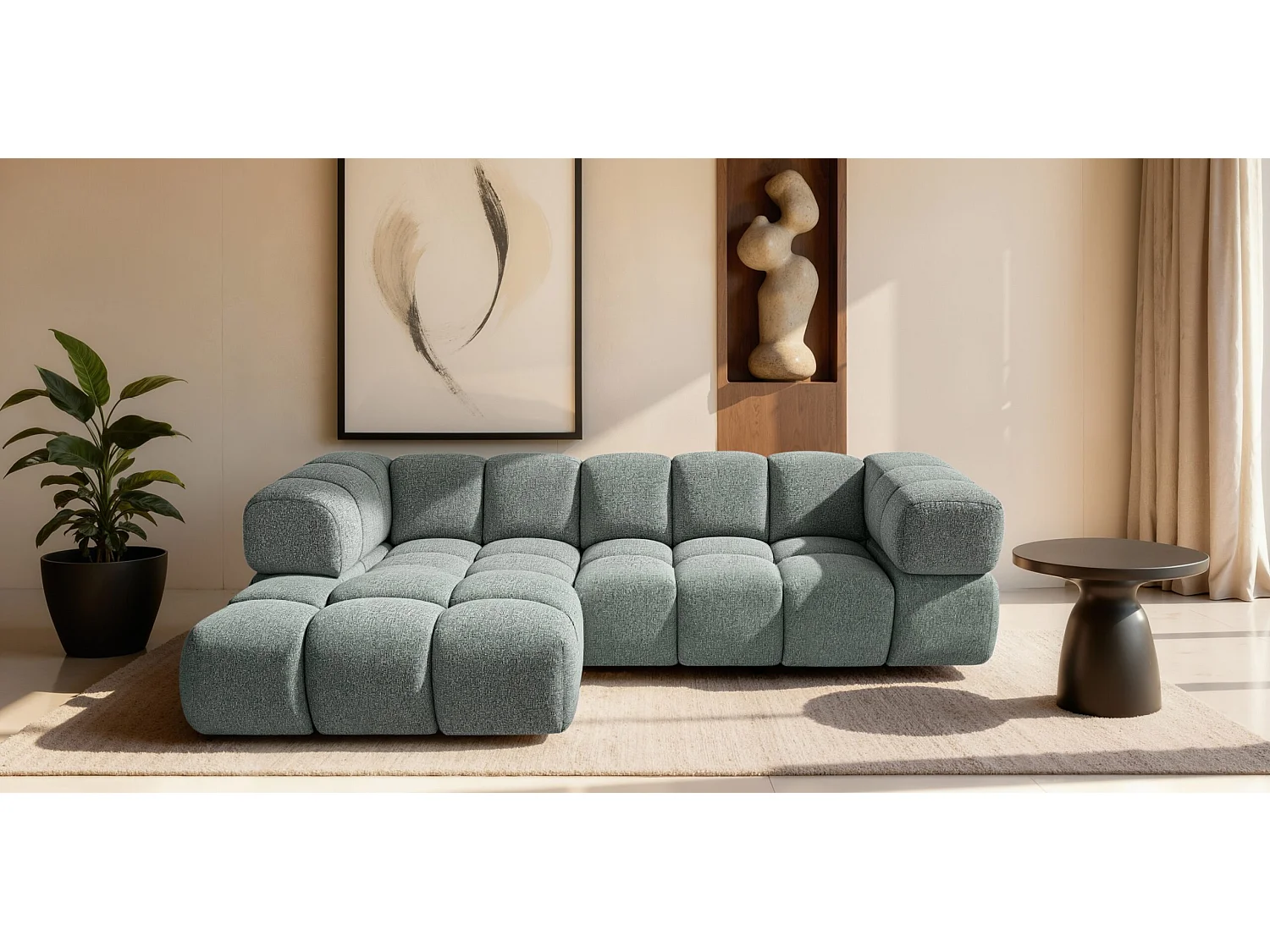 Canapé d'angle en L Averro, tissu Puente, Menthe, Gauche