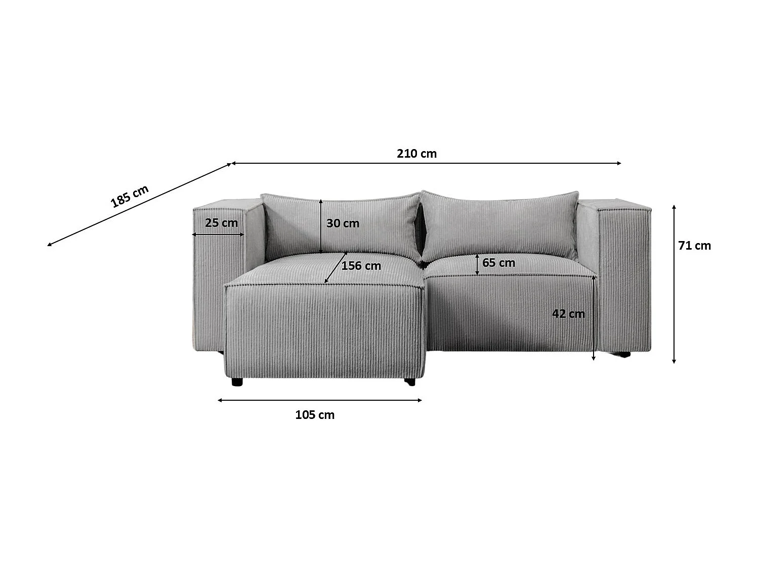 Canapé d'angle en L Modulo, tissu Lincoln, gris, gauche