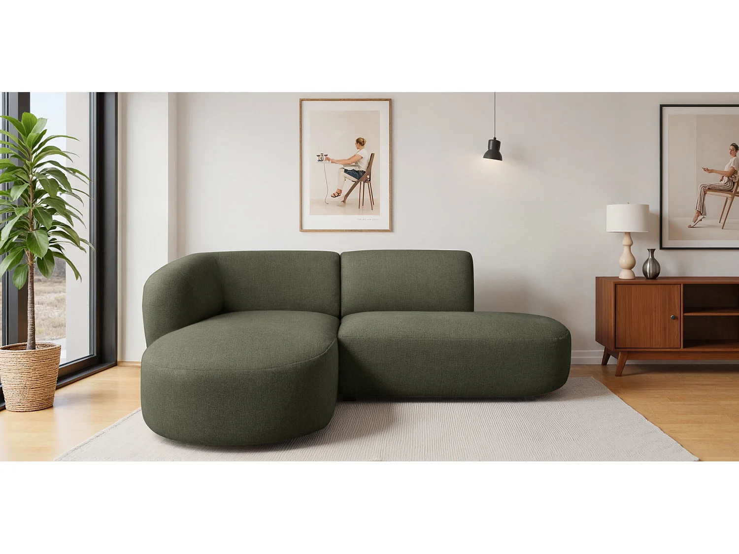 Ecksofa L-Form Luna, stoff Lins, Grün, Links