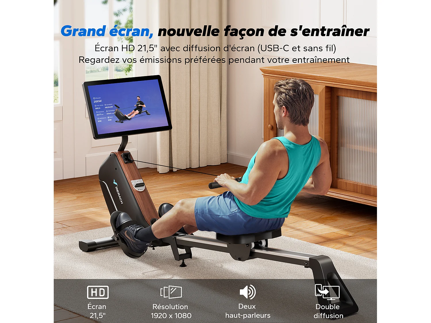 MERACH Roeimachine met HD-Display, Roeitrainer met 16 Weerstandsniveaus, Automatische magnetische weerstand, Eenvoudige montage, Tot 158 kg