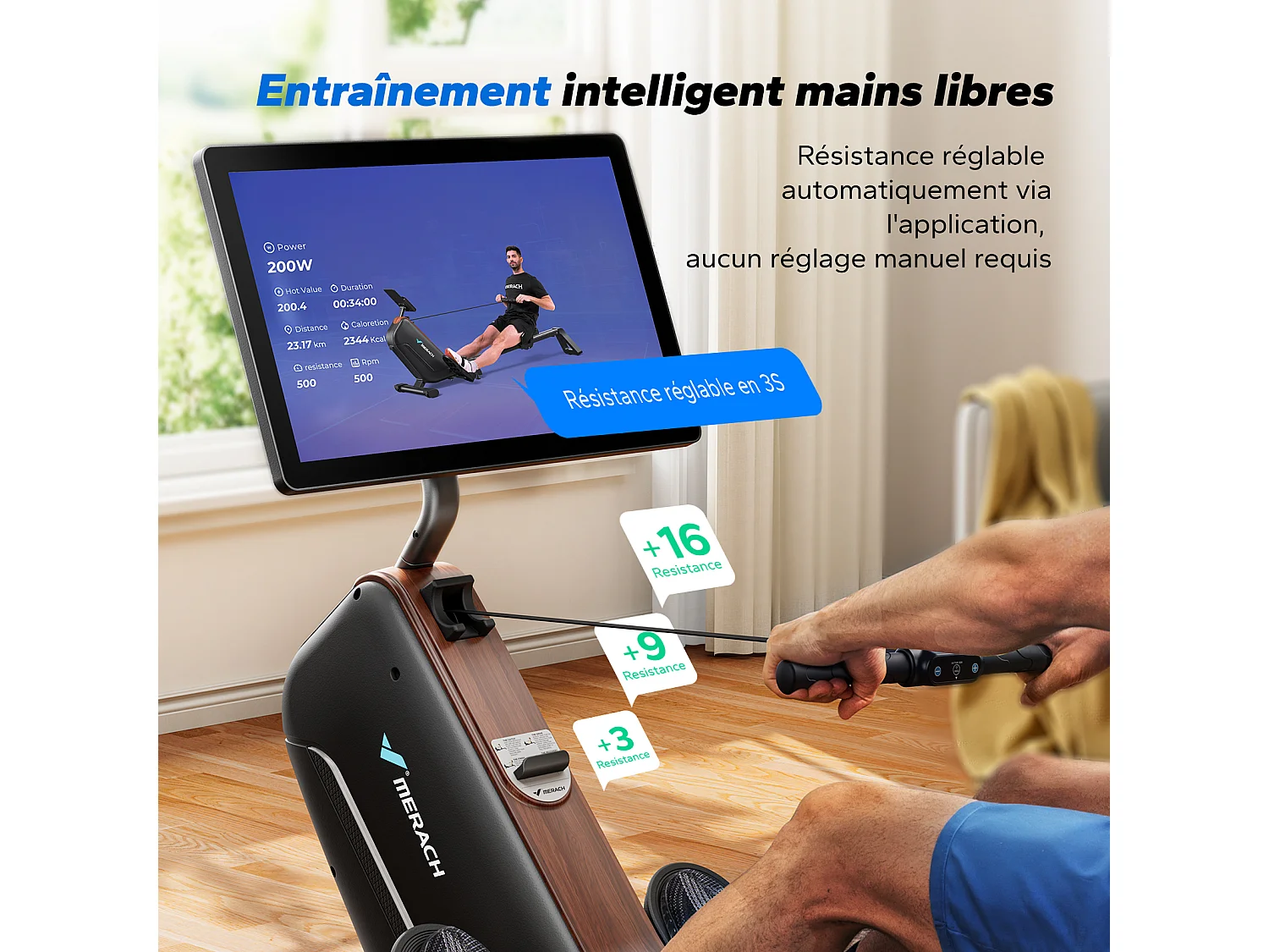 MERACH Roeimachine met HD-Display, Roeitrainer met 16 Weerstandsniveaus, Automatische magnetische weerstand, Eenvoudige montage, Tot 158 kg