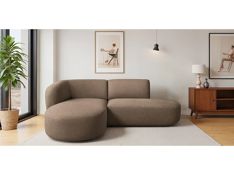 Ecksofa L-Form Luna, stoff Lins, Braun, Links