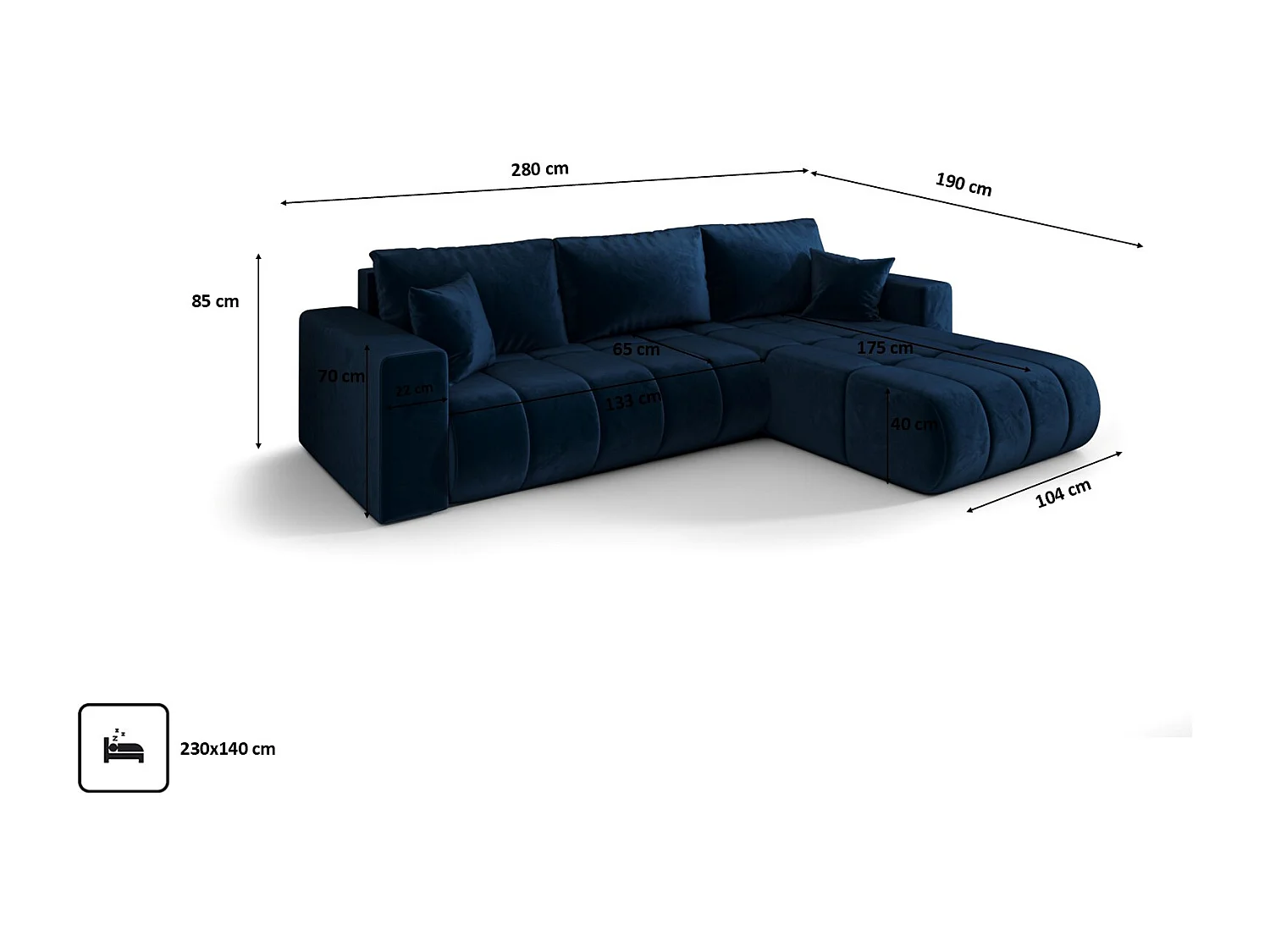 Canapé d'angle convertible avec compartiment de rangement MILO PREMIUM, tissu MONOLITH, bleu foncé, côté droit