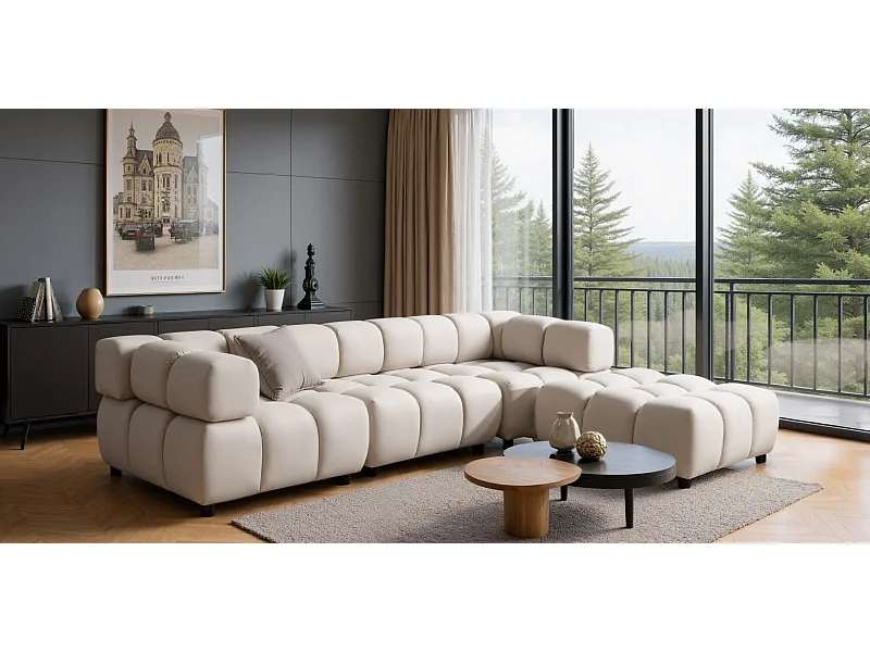 Ecksofa L-Form Bolla, stoff Bluvel, Creme, Rechts