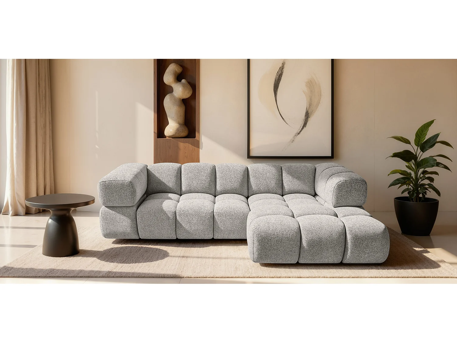 Canapé d'angle en L Averro, tissu Puente, beige, à droite