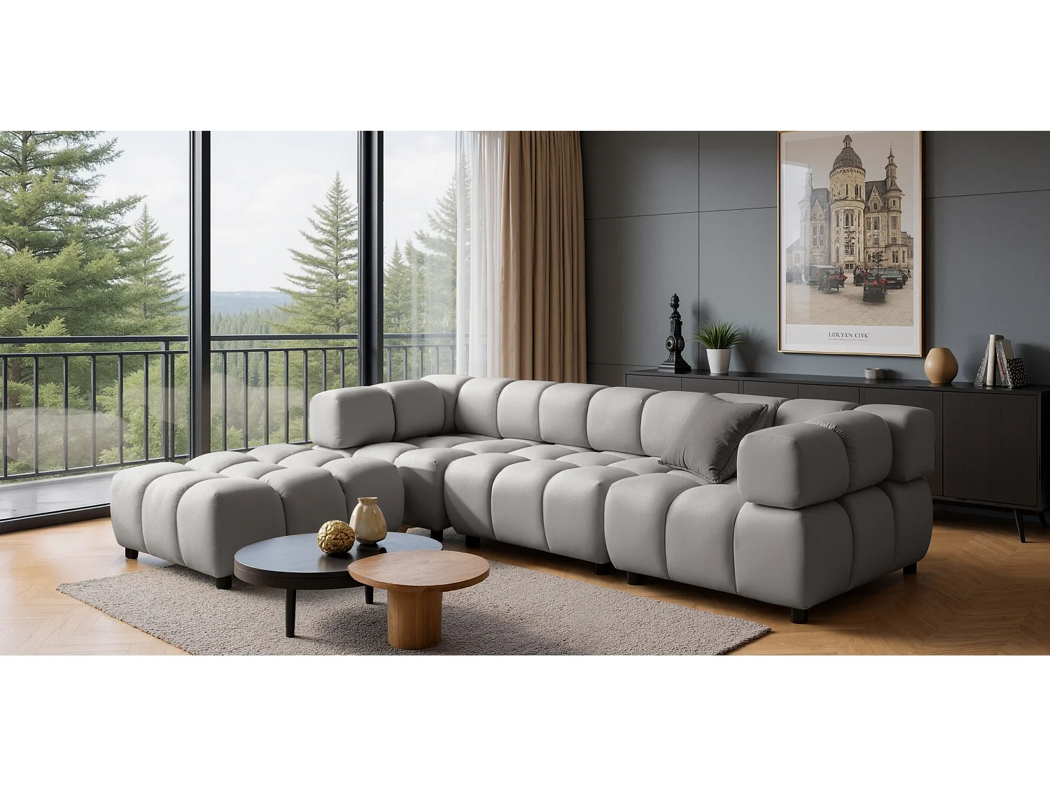 Narożnik w kształcie L Bolla, tkanina Bluvel, Szary, Prawy