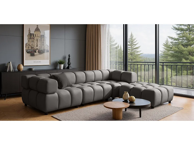 Ecksofa L-Form Bolla, stoff Bluvel, Grau, Rechts