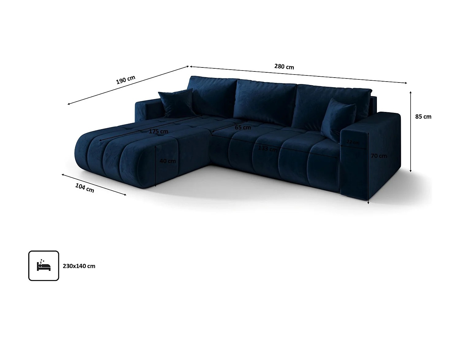 Canapé d'angle convertible avec compartiment de rangement MILO PREMIUM, tissu MONOLITH, bleu foncé, gauche