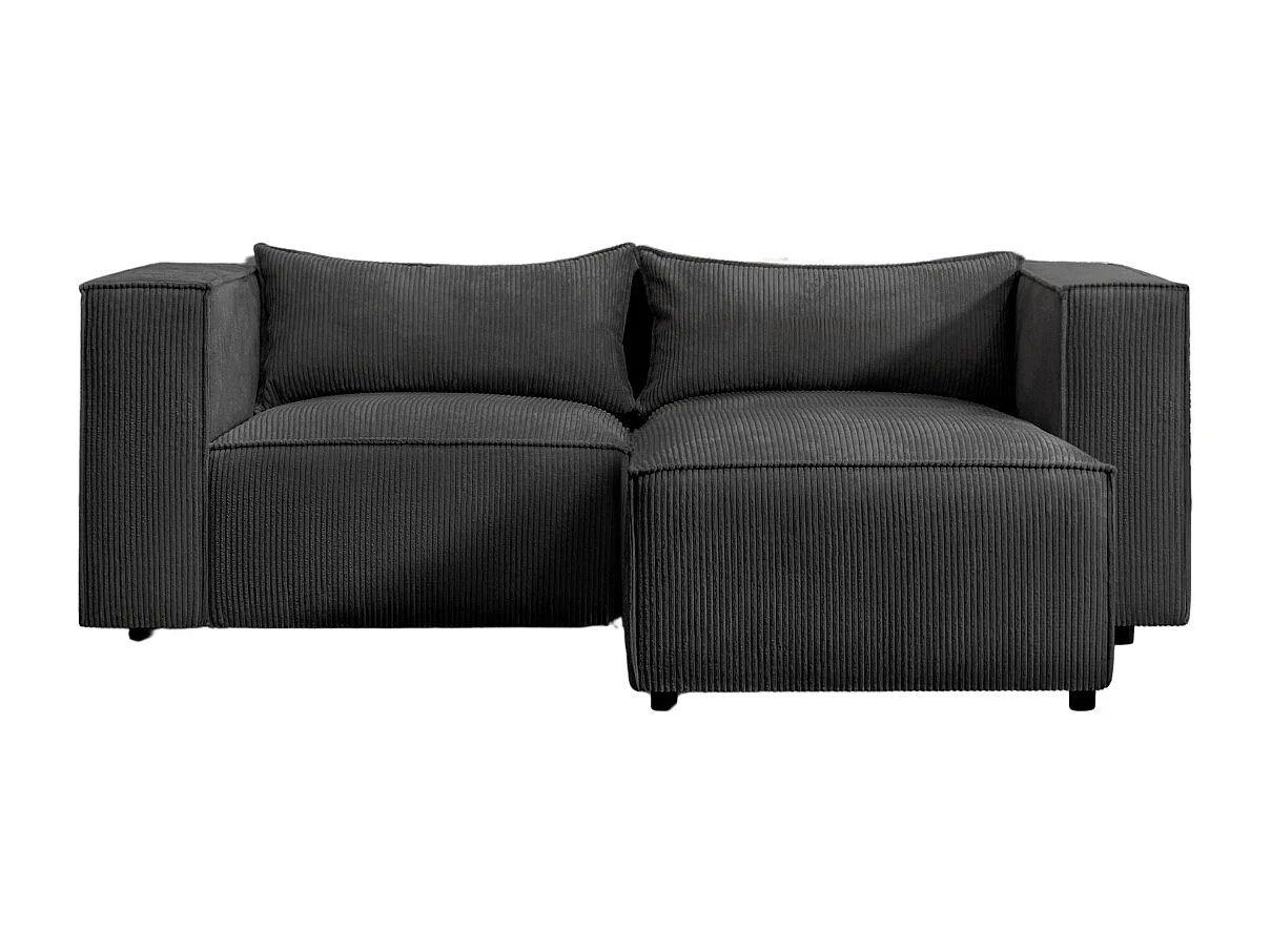 Canapé d'angle en L Modulo, tissu Lincoln, noir, côté droit