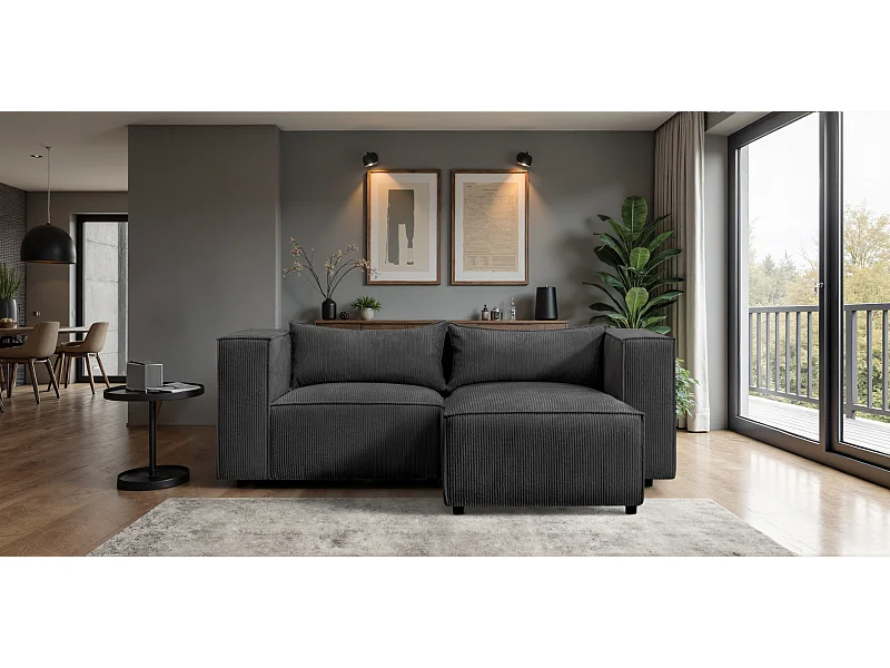 Ecksofa L-Form Modulo, stoff Lincoln, Schwarz, Rechts
