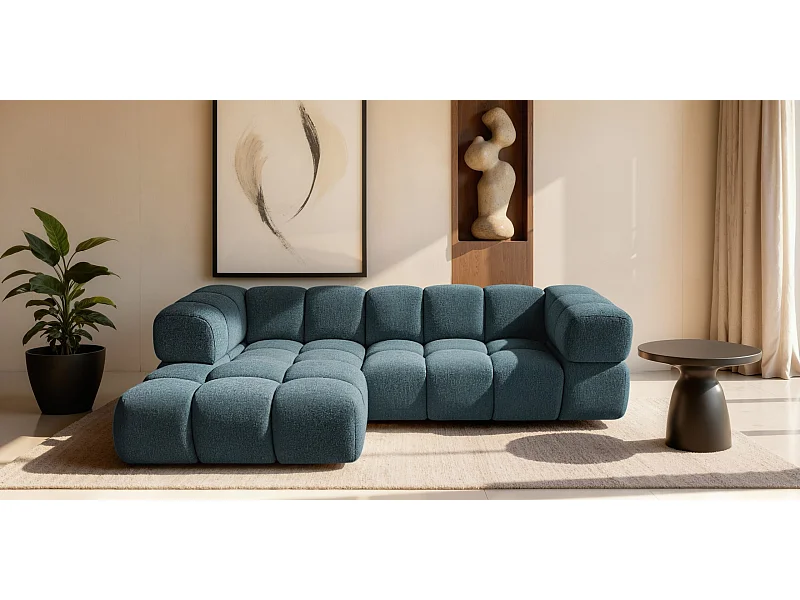 Divano angolare a L Averro, tessuto Puente, petrolio, sinistro