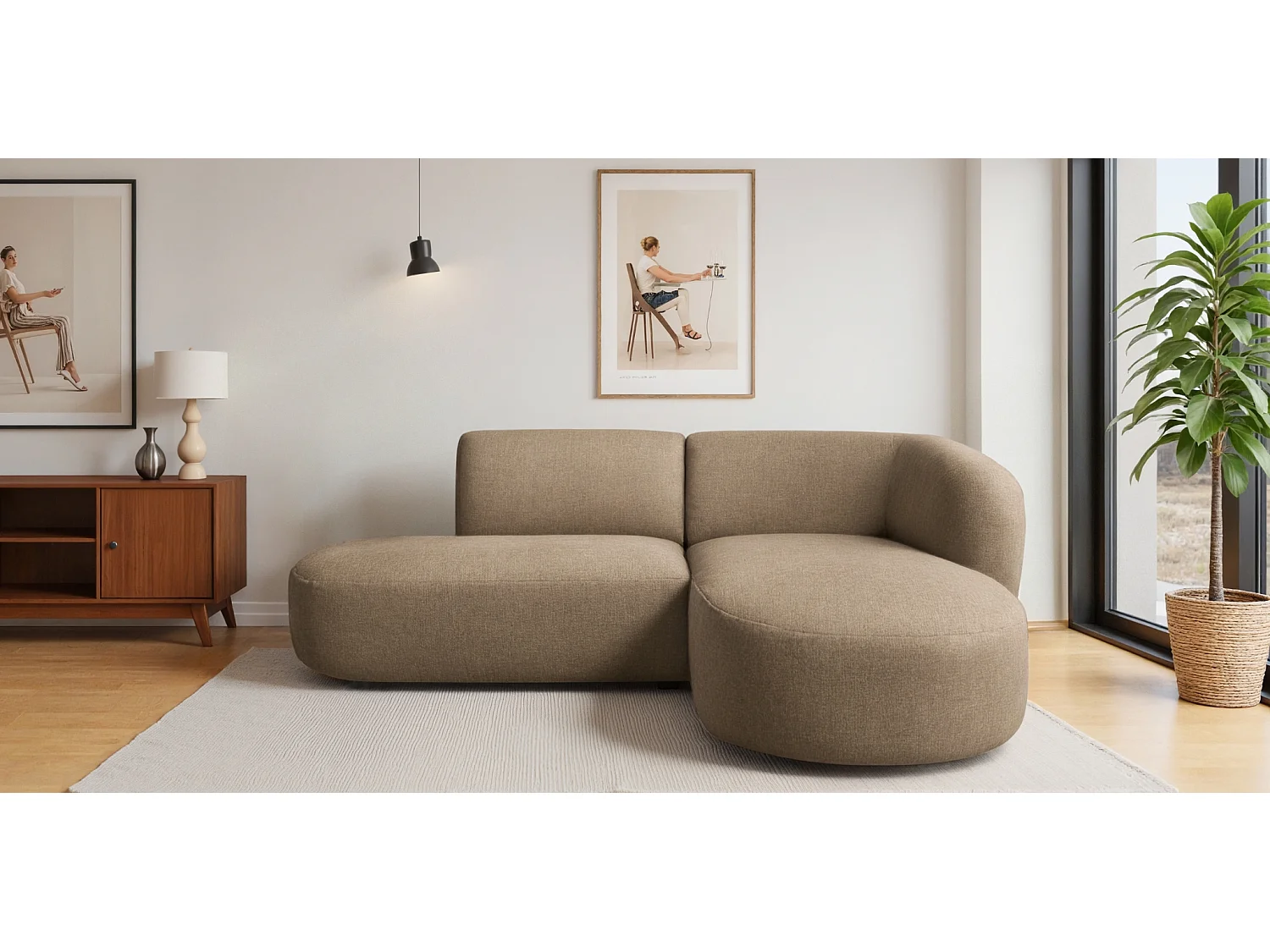 Ecksofa L-Form Luna, stoff Lins, Cappuccino, Rechts