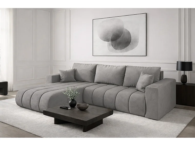 Narożnik z funkcją spania i pojemnikiem MILO PREMIUM, tkanina Monolith, Jasnoszary, Lewy