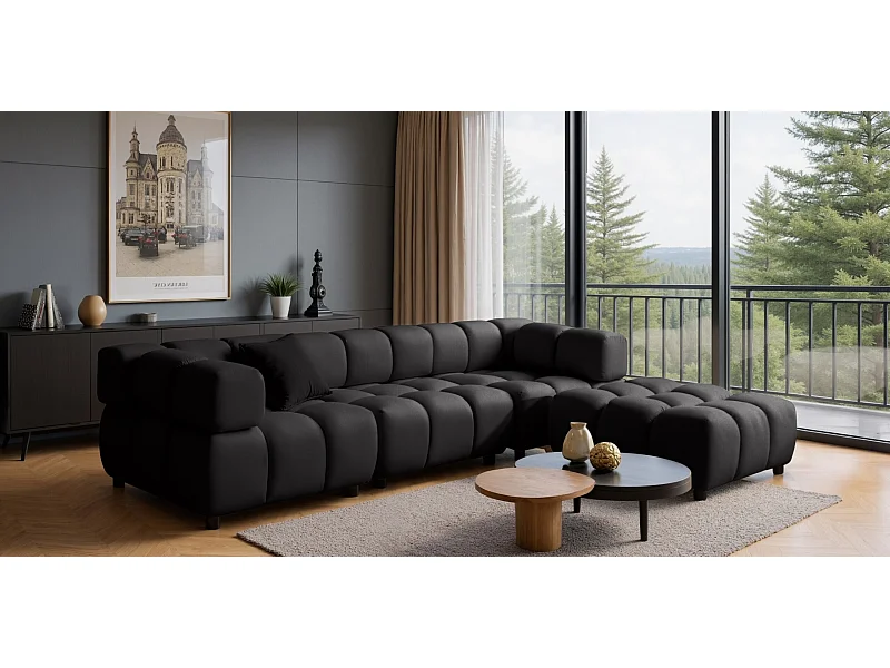 Ecksofa L-Form Bolla, stoff Bluvel, Schwarz, Rechts