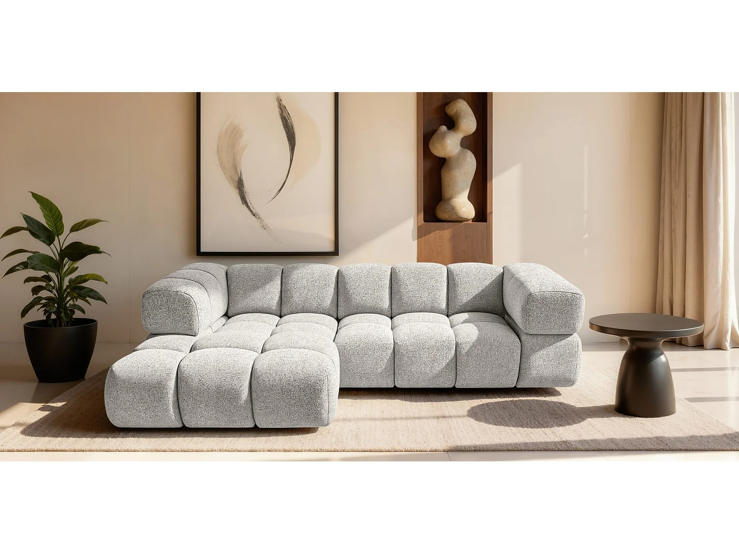 Canapé d'angle en L Averro, tissu Puente, gris clair, à gauche