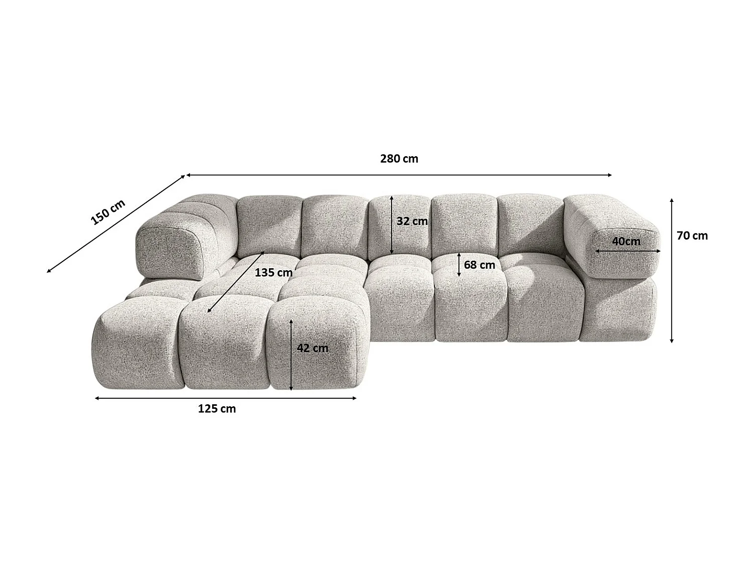 Canapé d'angle en L Averro, tissu Puente, gris clair, à gauche
