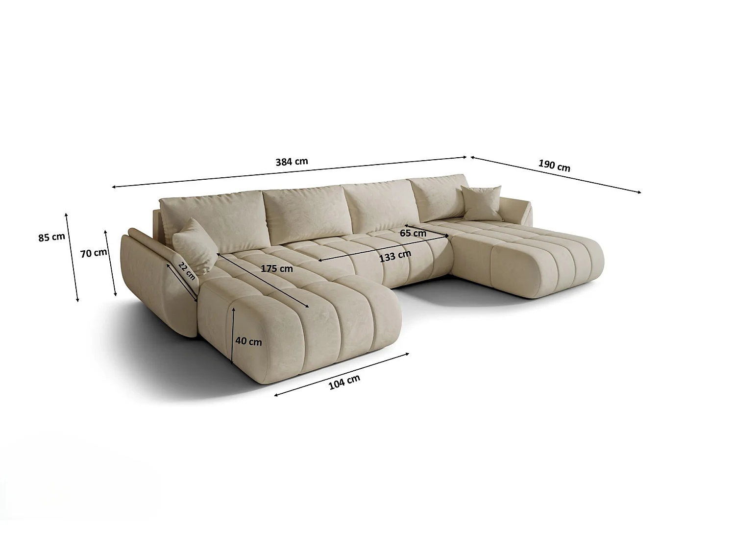 Canapé d'angle convertible avec compartiment de rangement TOKYO U PREMIUM, tissu MONOLITH, écru