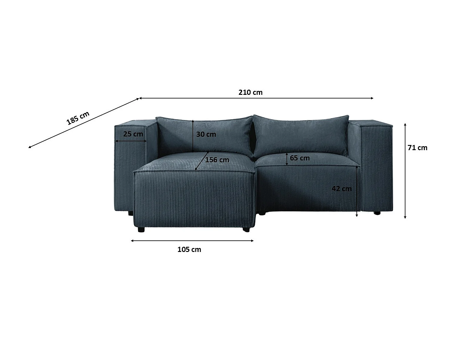 Canapé d'angle en L Modulo, tissu Lincoln, bleu foncé, gauche