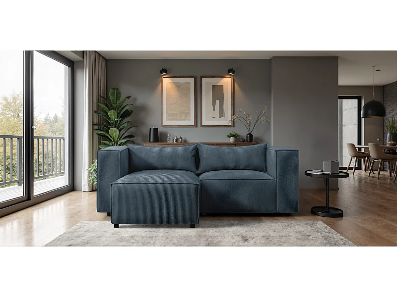 Modulo L-vormige hoekbank, Lincoln stof, donkerblauw, links