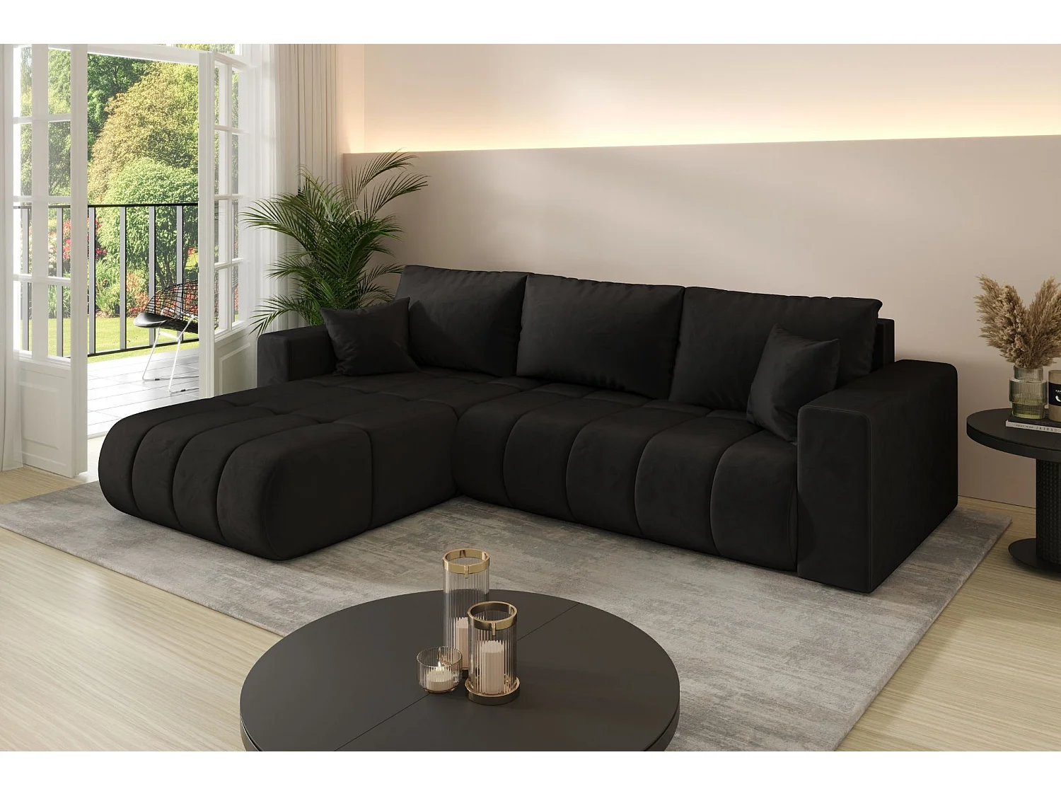 Canapé d'angle convertible avec compartiment de rangement MILO PREMIUM, tissu MONOLITH, anthracite, gauche