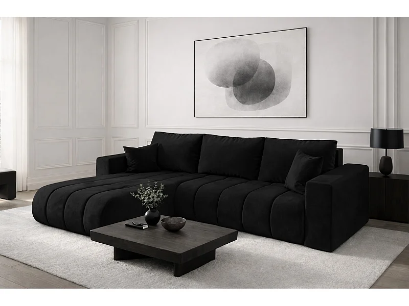 Divano angolare con funzione letto e vano contenitore MILO PREMIUM, tessuto MONOLITH, antracite, sinistra