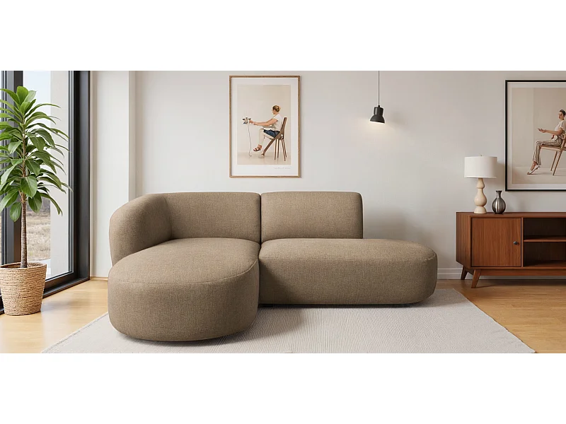 Ecksofa L-Form Luna, stoff Lins, Cappuccino, Links