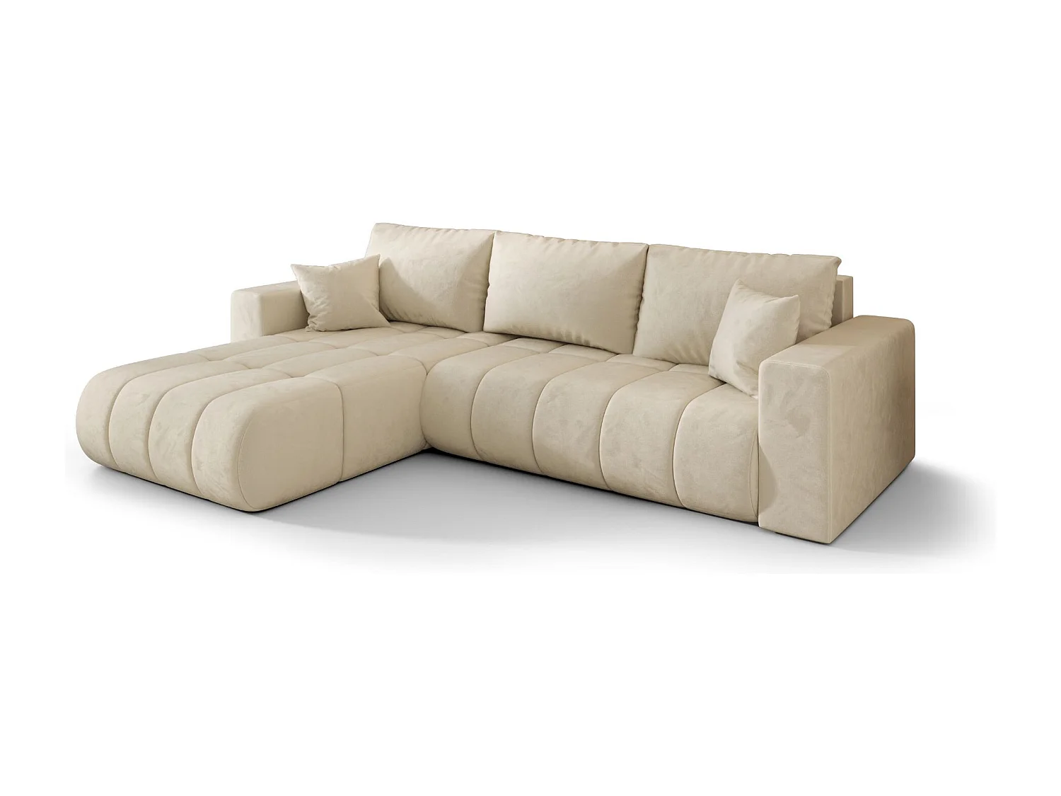 Canapé d'angle convertible avec compartiment de rangement MILO PREMIUM, tissu MONOLITH, écru, gauche