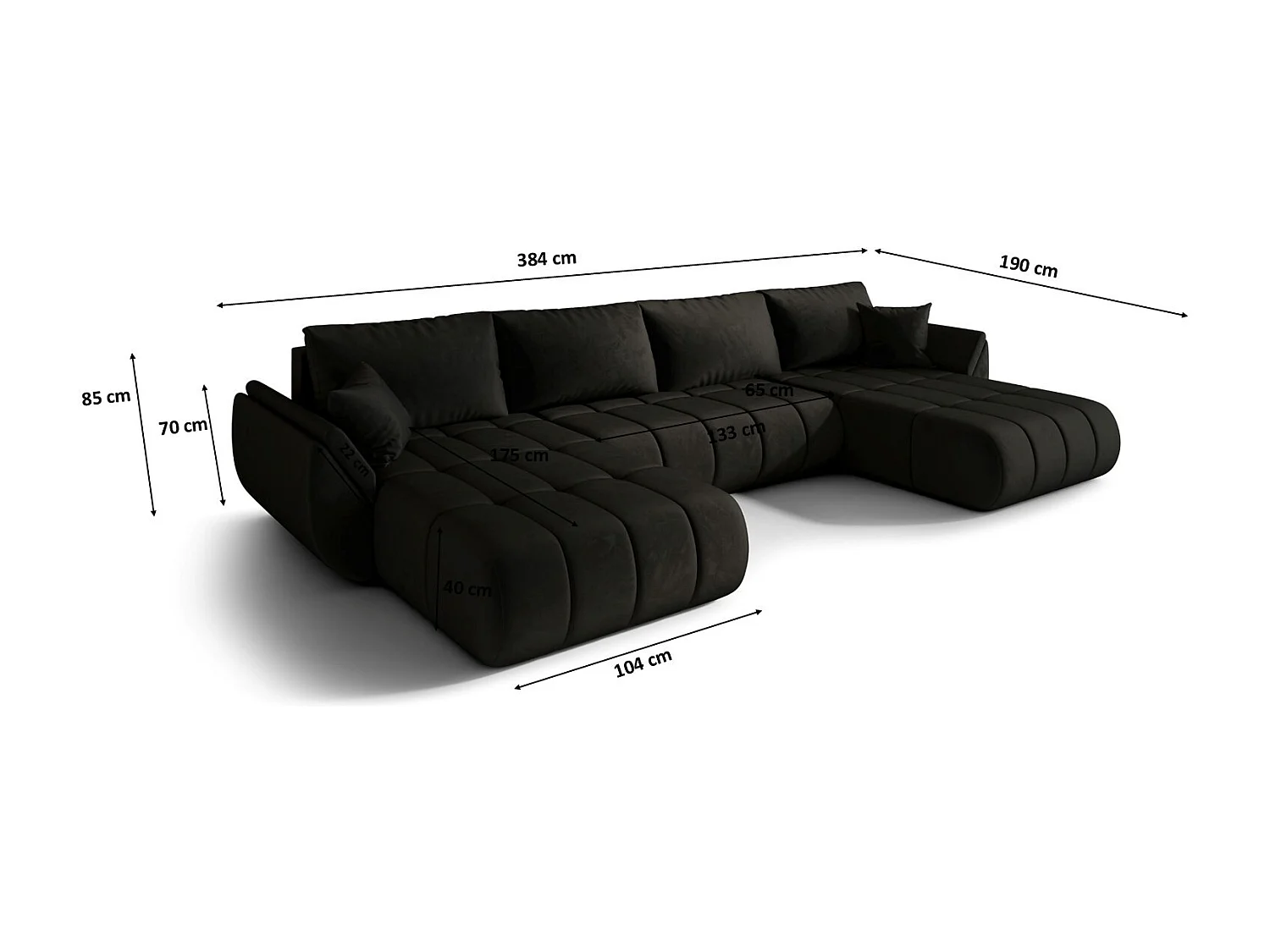 Canapé d'angle convertible avec compartiment de rangement TOKYO U PREMIUM, tissu MONOLITH, anthracite