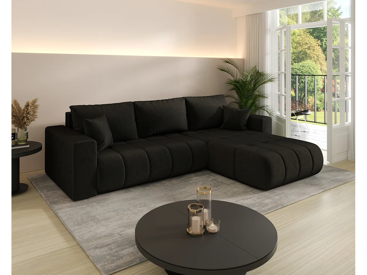 Canapé d'angle convertible avec compartiment de rangement MILO PREMIUM, tissu MONOLITH, gris foncé, côté droit