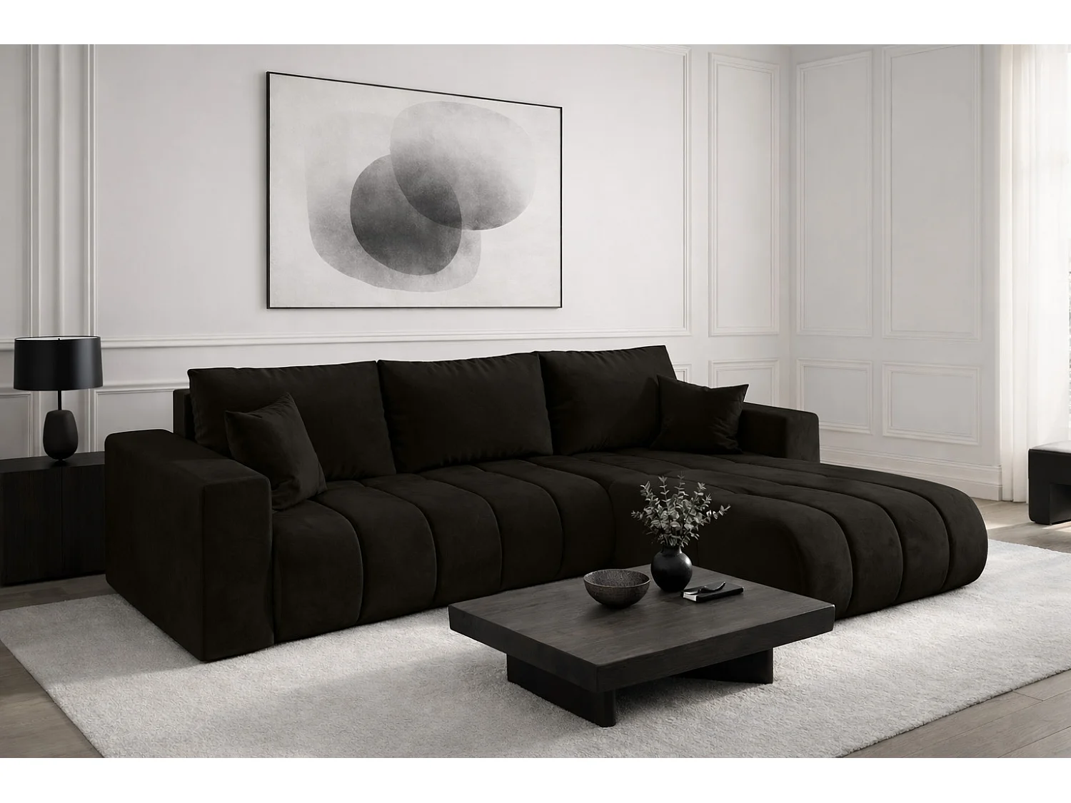 Canapé d'angle convertible avec compartiment de rangement MILO PREMIUM, tissu MONOLITH, gris foncé, côté droit