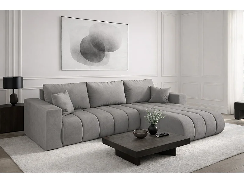 Narożnik z funkcją spania i pojemnikiem MILO PREMIUM, tkanina Monolith, Jasnoszary, Prawy