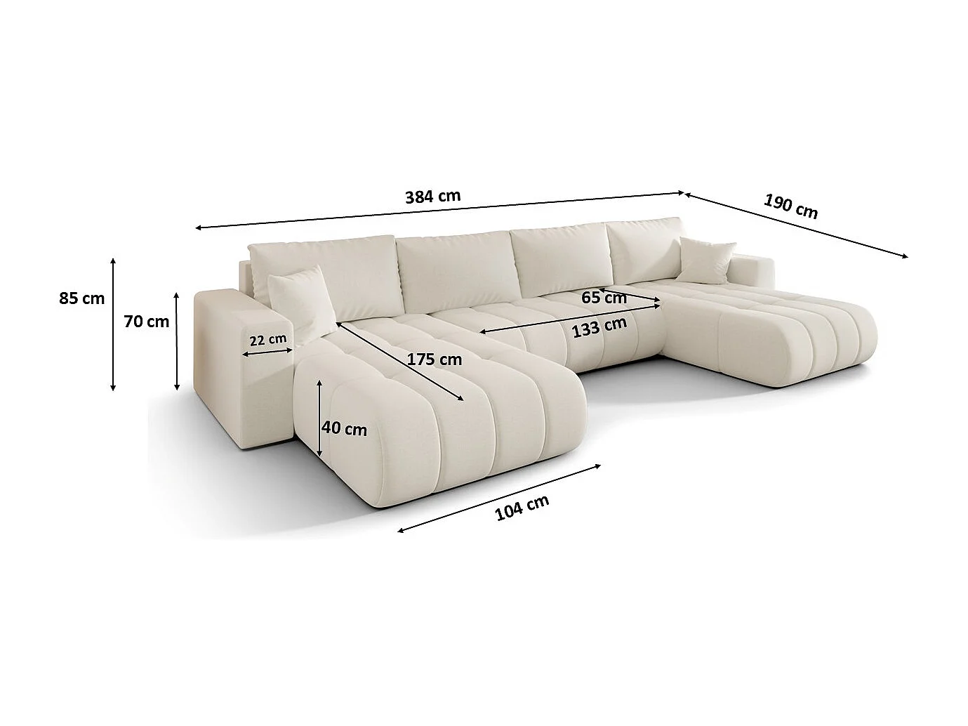 Ecksofa mit schlaffunktion und bettkasten MILO U PREMIUM, stoff WIND, Ecru