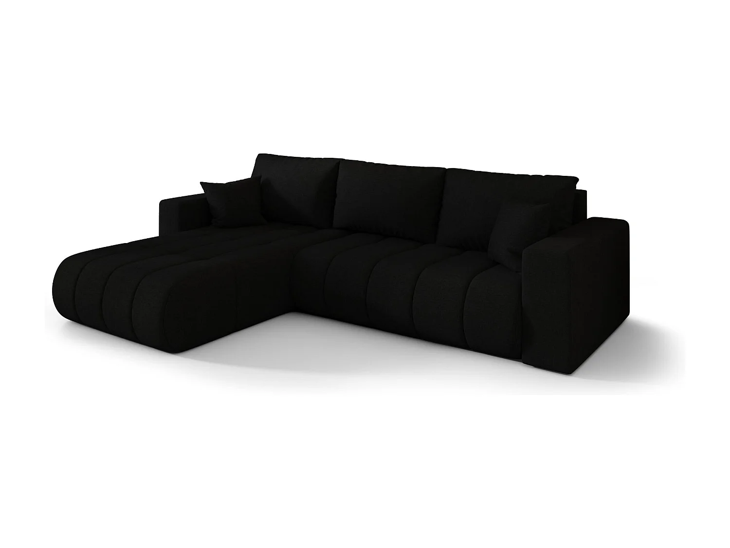 Canapé d'angle convertible avec compartiment de rangement MILO PREMIUM, tissu WIND, Noir, Gauche