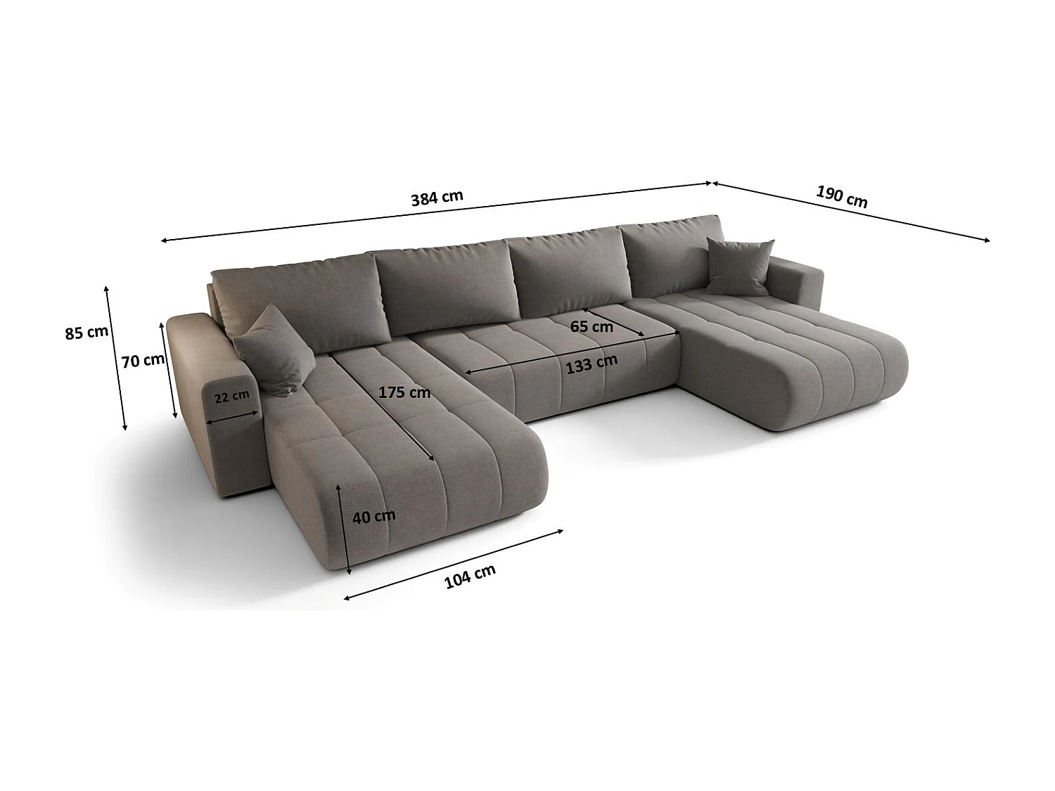 Canapé d'angle convertible avec coffre de rangement MILO U, tissu WIND, gris-brun