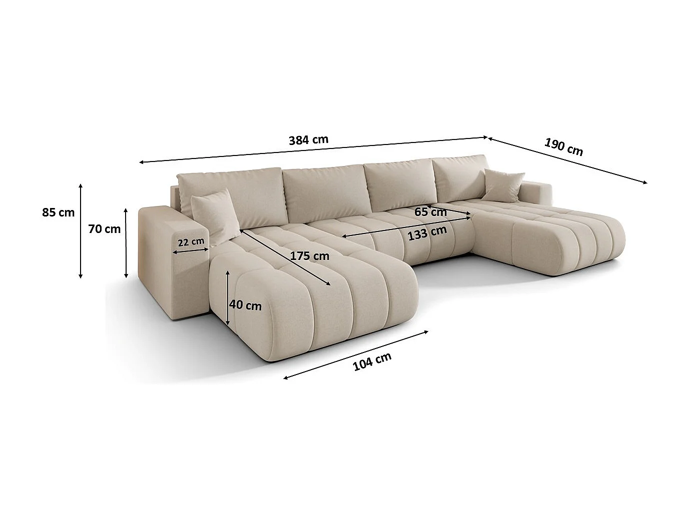Ecksofa mit schlaffunktion und bettkasten MILO U PREMIUM, stoff WIND, Beige