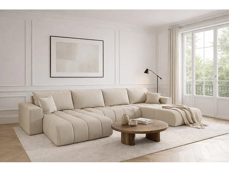 Ecksofa mit schlaffunktion und bettkasten MILO U PREMIUM, stoff WIND, Beige
