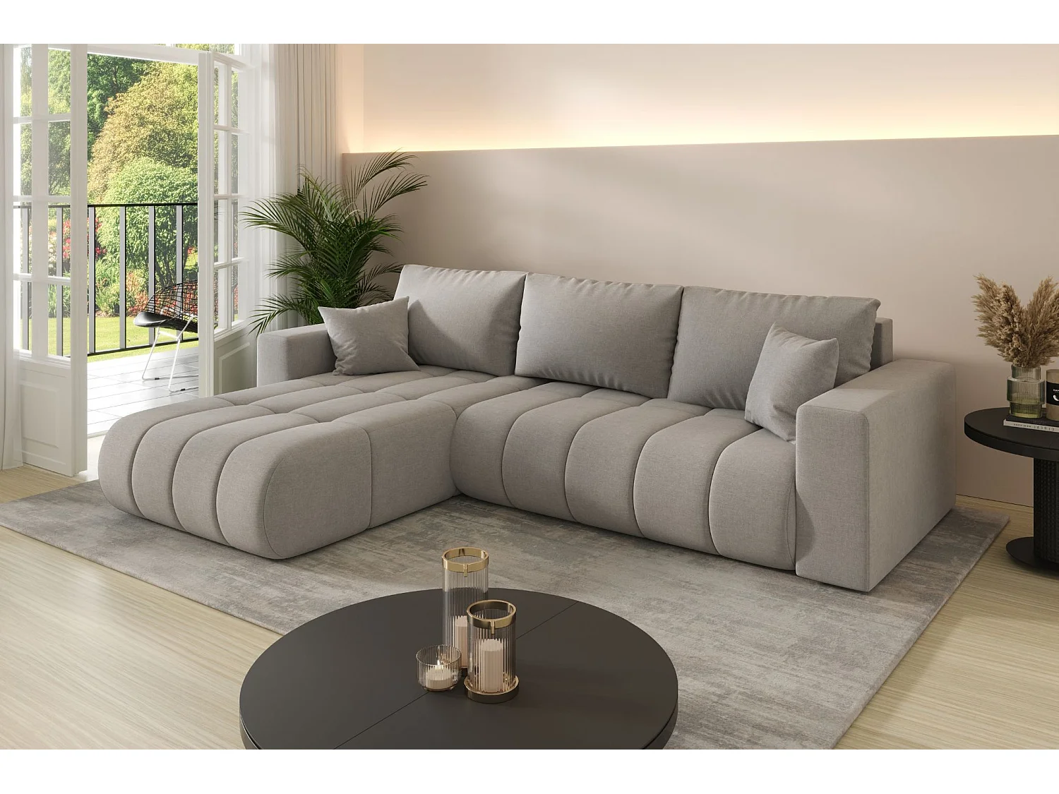 Ecksofa mit schlaffunktion und bettkasten MILO PREMIUM, stoff WIND, Grau, Links