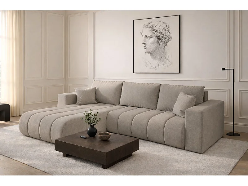 Narożnik z funkcją spania i pojemnikiem MILO PREMIUM, tkanina Wind, Szary, Lewy