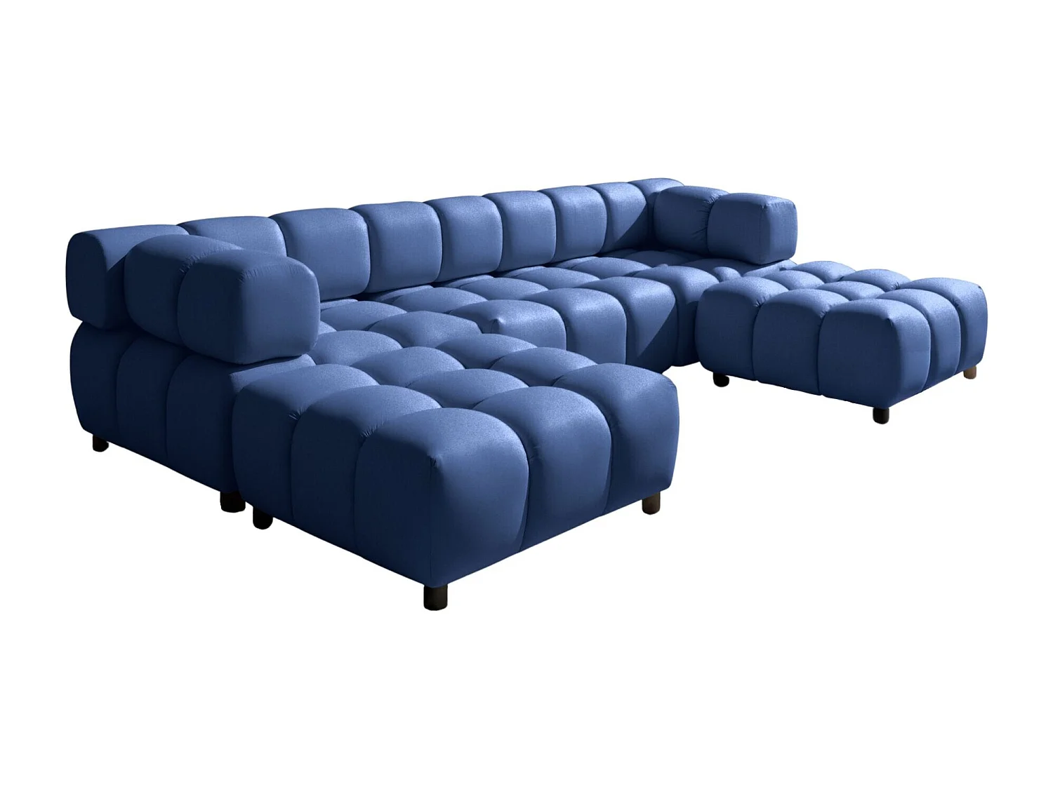 Canapé d'angle en U Bolla, tissu Bluvel, bleu encre