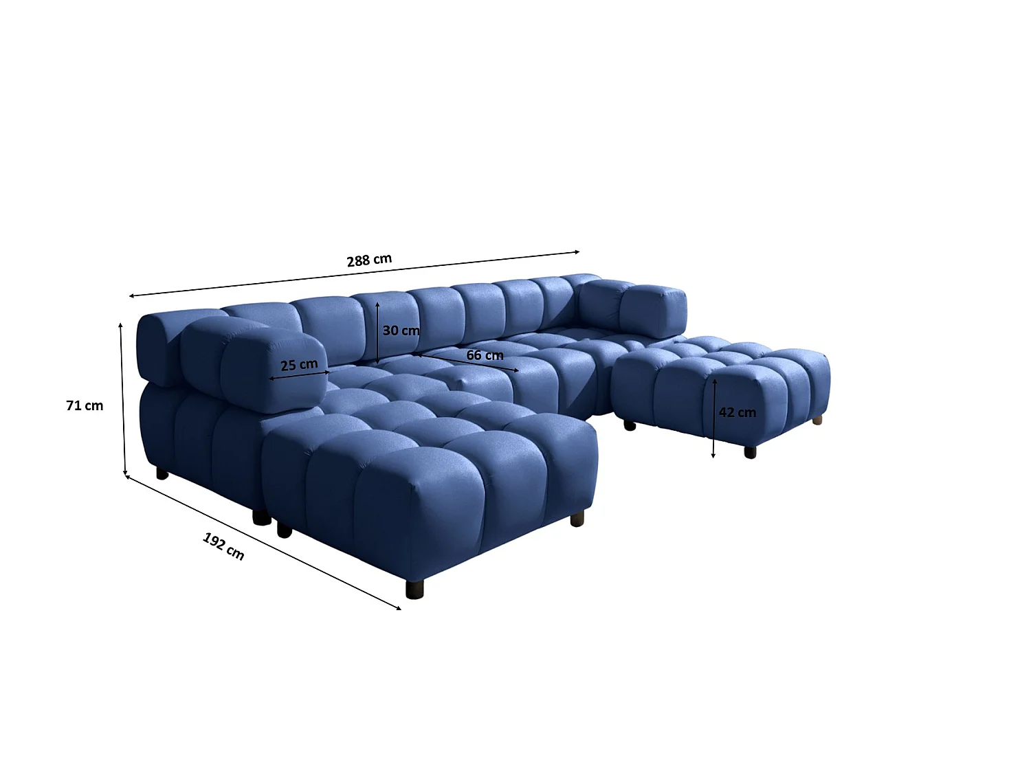 Ecksofa U-Form Bolla, stoff Bluvel, Tintenblau