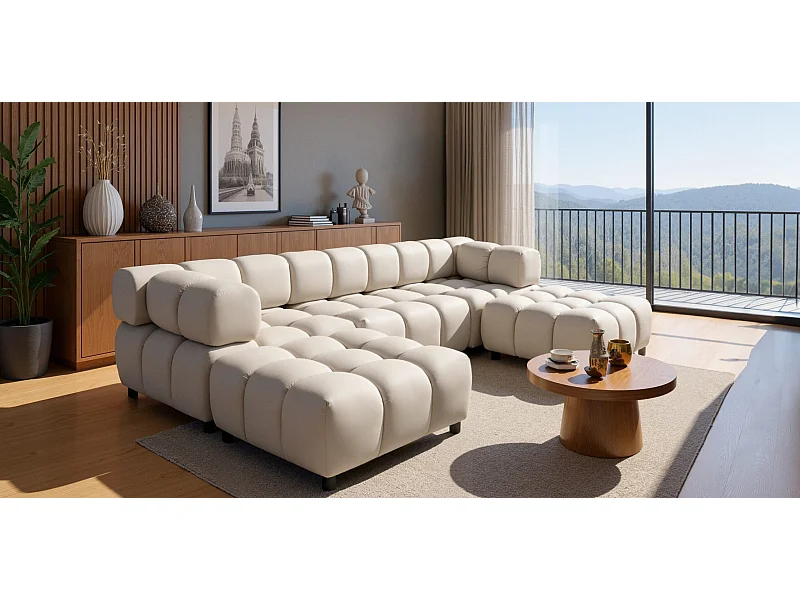 Ecksofa U-Form Bolla, stoff Bluvel, Creme