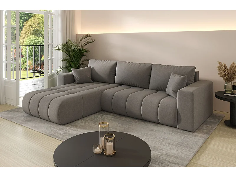 Canapé d'angle convertible avec compartiment de rangement MILO PREMIUM, tissu WIND, acier, gauche