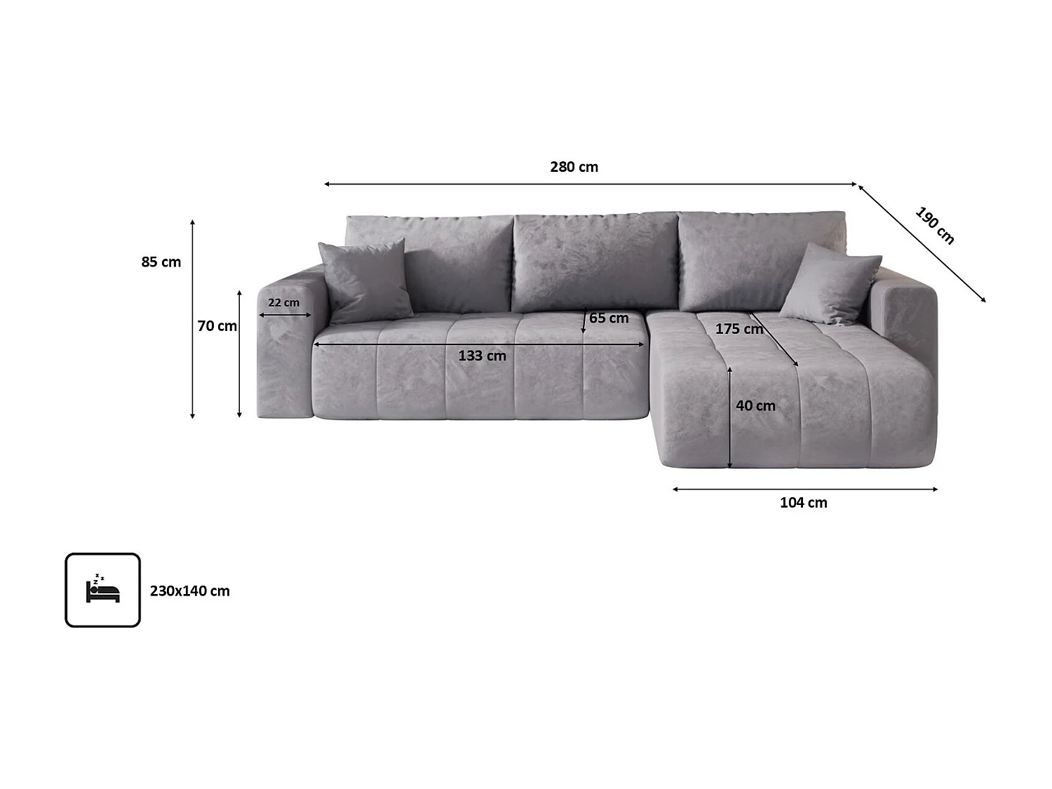 Canapé d'angle convertible avec coffre de rangement MILO, tissu MONOLITH, bleu clair, à droite
