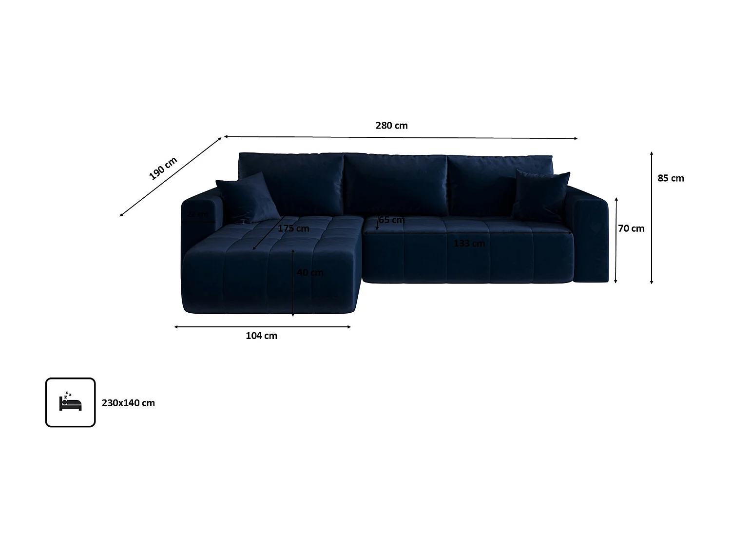 Canapé d'angle convertible avec coffre de rangement MILO, tissu MONOLITH, bleu foncé, gauche