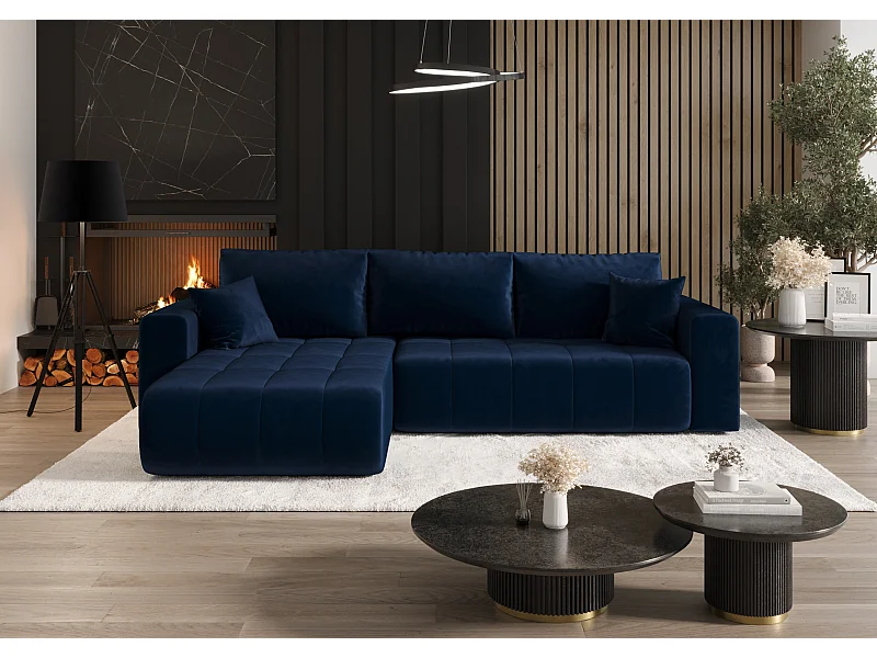 Ecksofa mit schlaffunktion und bettkasten MILO, stoff MONOLITH, Dunkelblau, Links