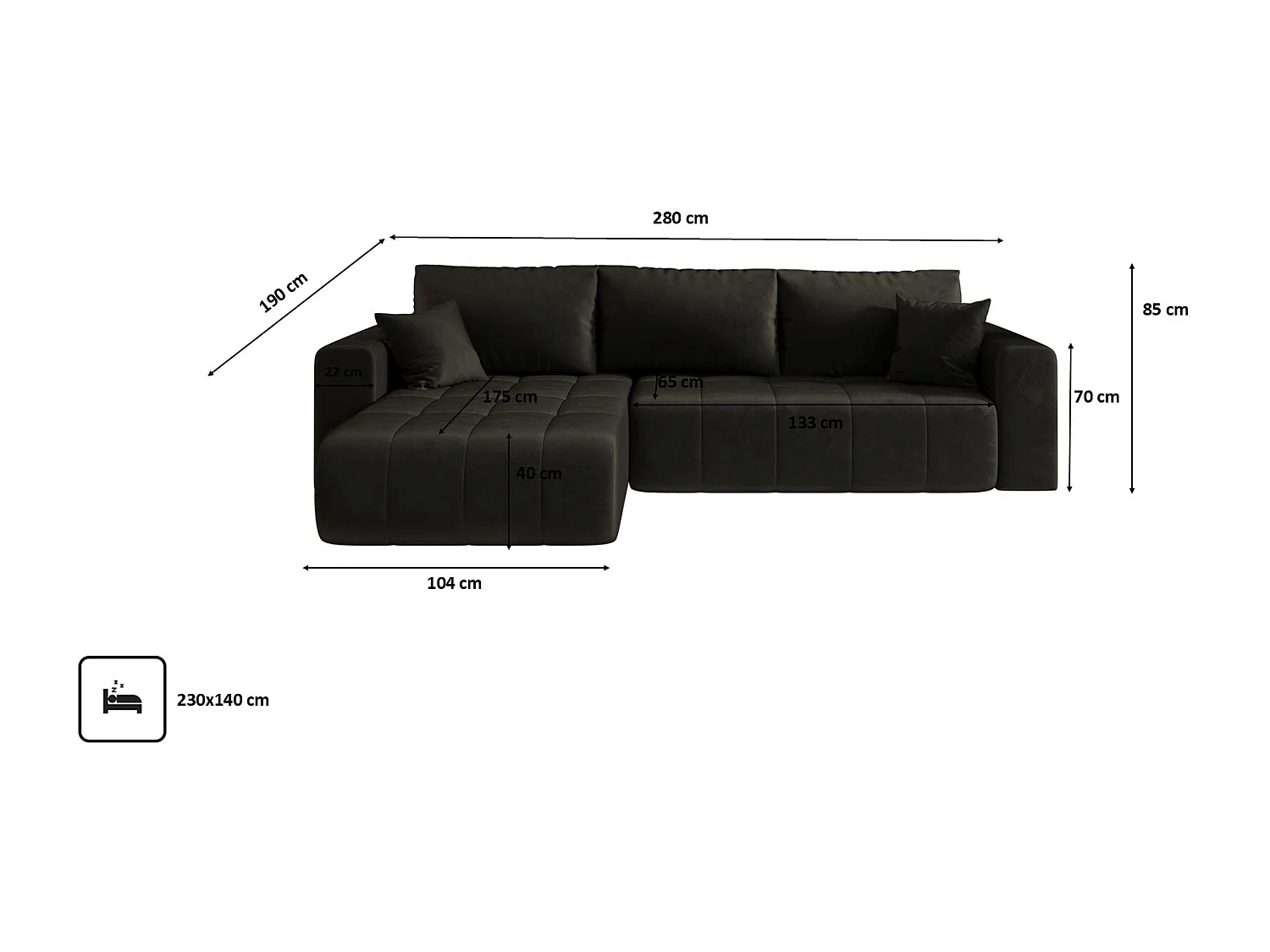 Canapé d'angle convertible avec coffre de rangement MILO, tissu MONOLITH, gris foncé, gauche