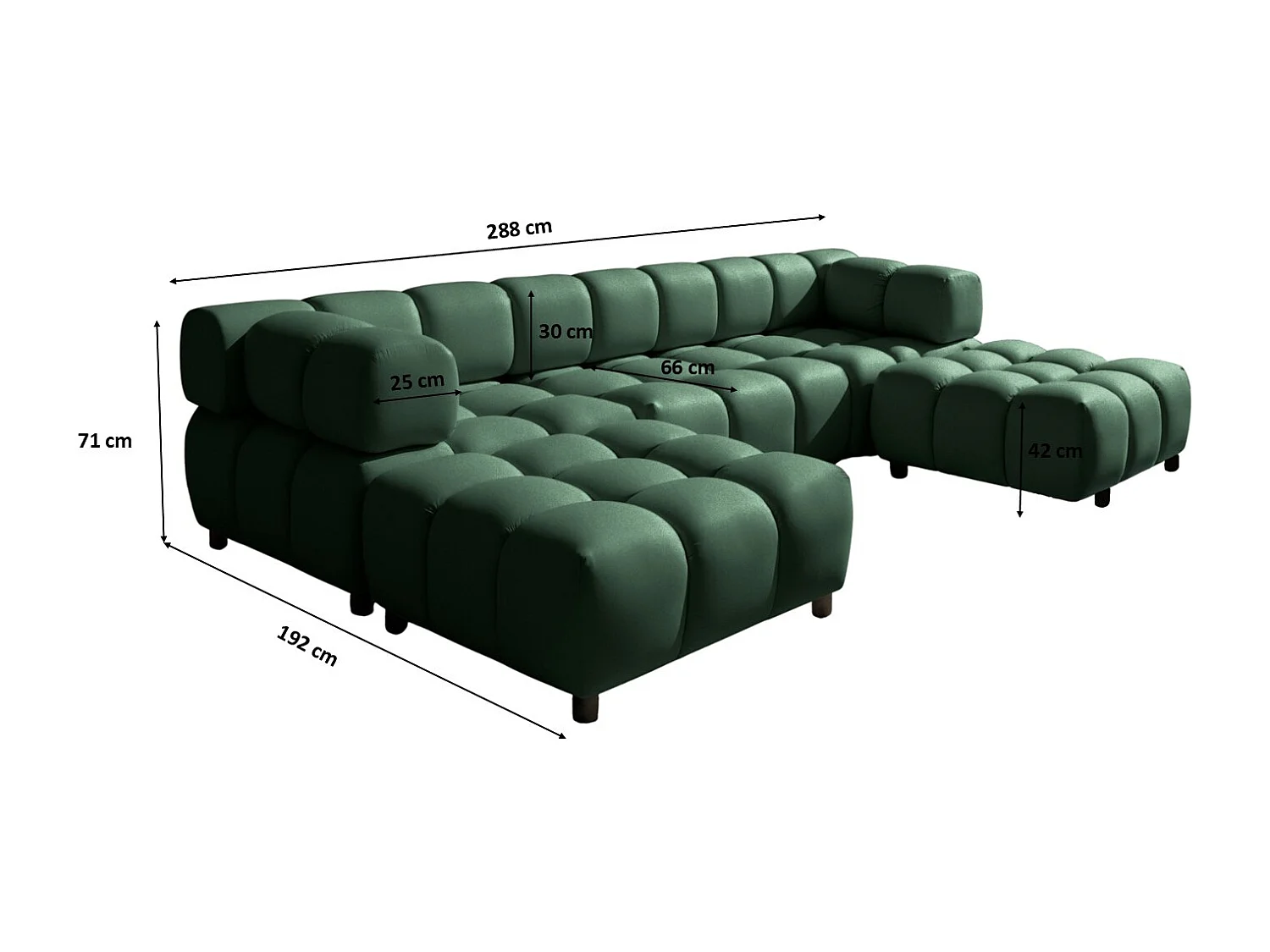 Canapé d'angle en U Bolla, tissu Bluvel, vert